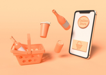 celular com produtos em ilustração 3d